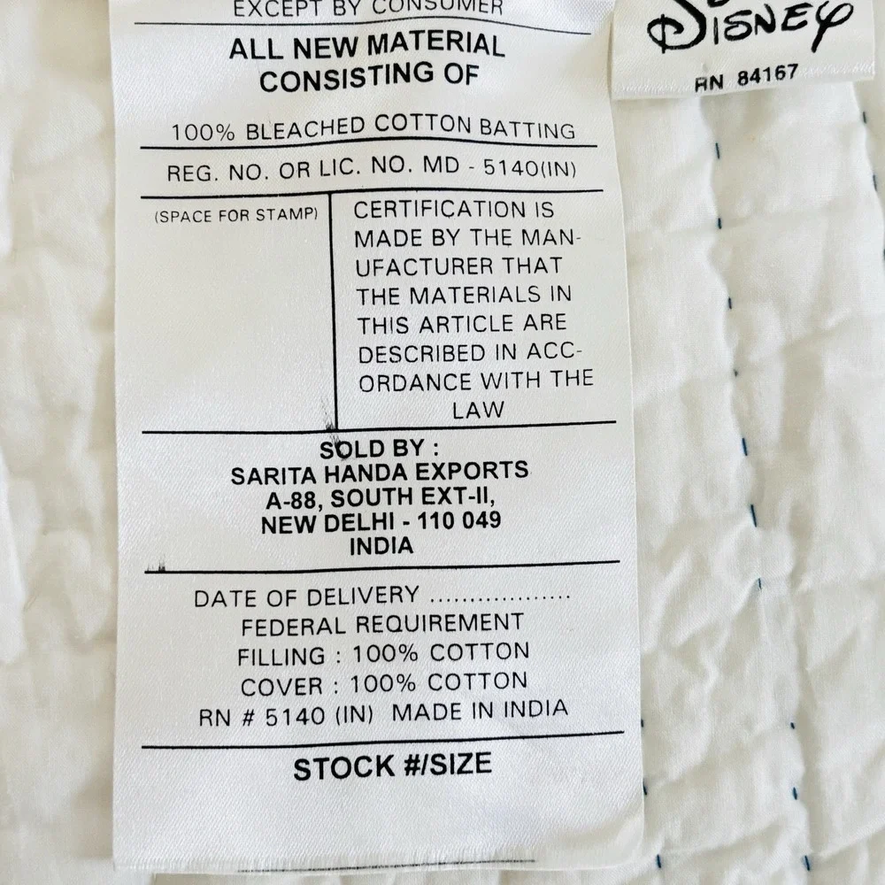 VTG Authentic Disney Quilt 100% Cotton 89X64